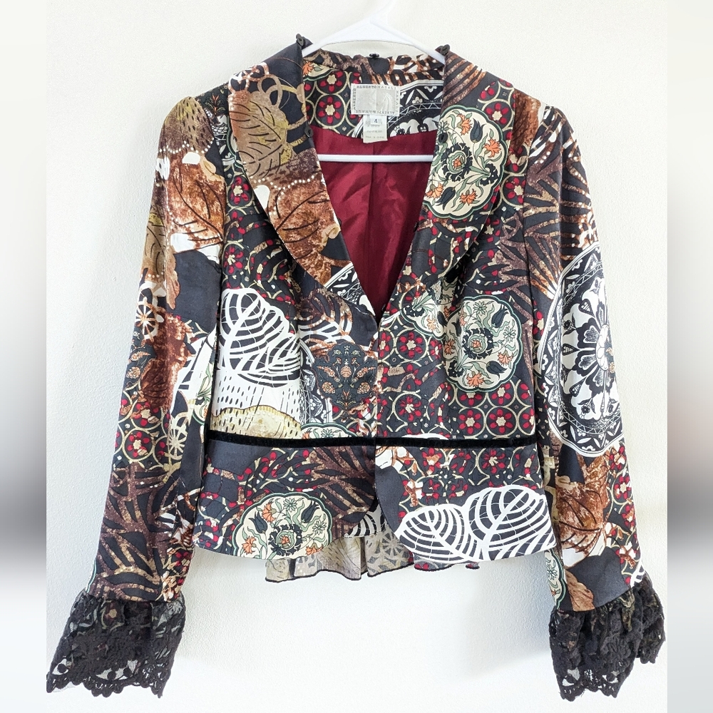 Alberto Makali Silk Jacket With Lace Trim Size 4